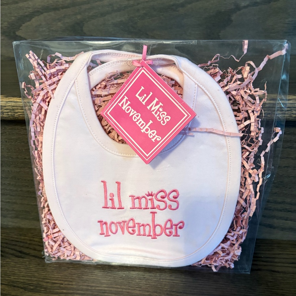 Mudpie baby girl bib new in box retail $44